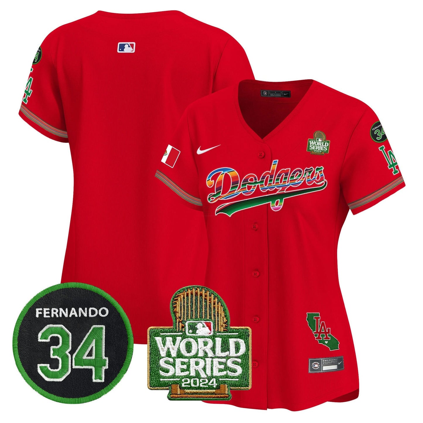 Camisa MLB Women’s Mexico Fernando Memorial & 2024 World Series Patch Vapor Premier Limited Jersey V2