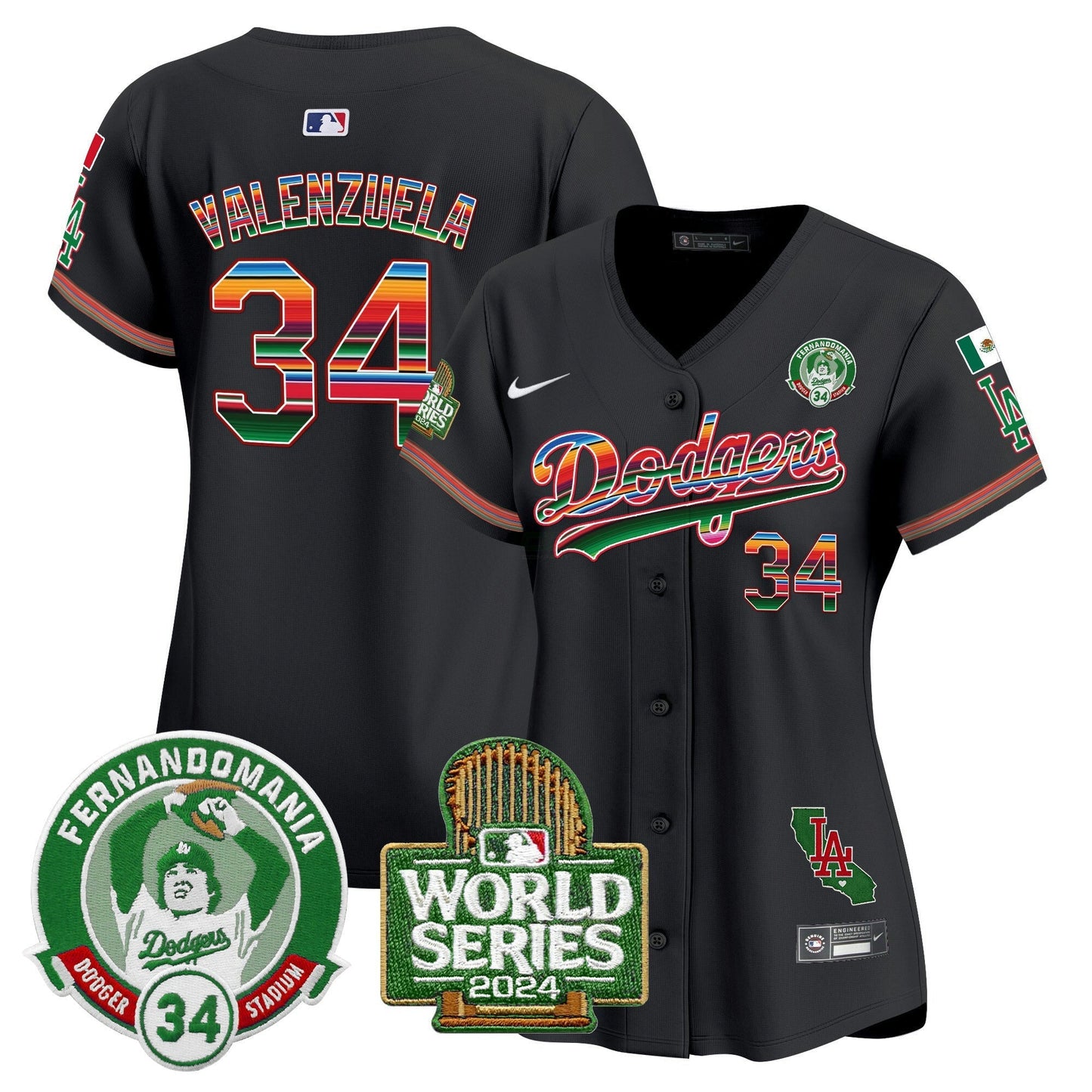 Camisa MLB Women’s Mexico Fernando Valenzuela & 2024 World Series Patch Vapor Premier Limited Jersey