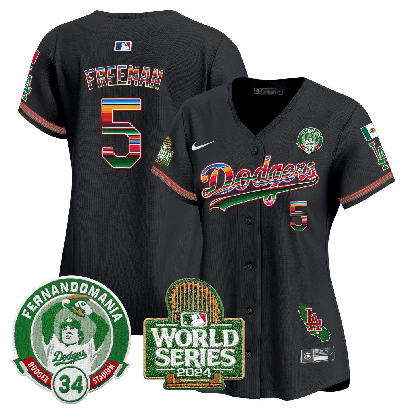 Camisa MLB Women’s Mexico Fernando Valenzuela & 2024 World Series Patch Vapor Premier Limited Jersey
