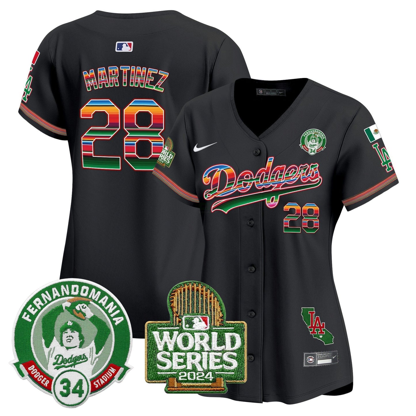Camisa MLB Women’s Mexico Fernando Valenzuela & 2024 World Series Patch Vapor Premier Limited Jersey
