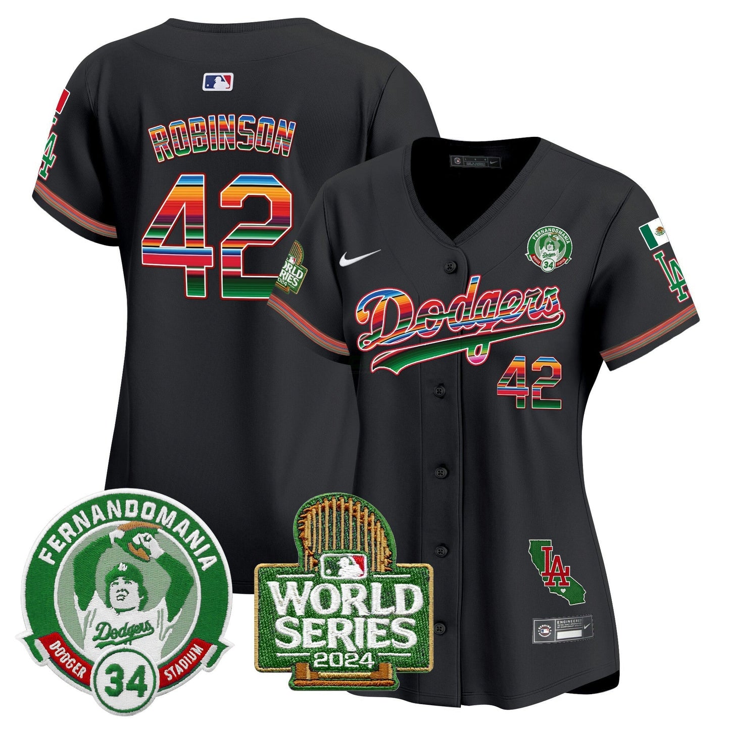 Camisa MLB Women’s Mexico Fernando Valenzuela & 2024 World Series Patch Vapor Premier Limited Jersey