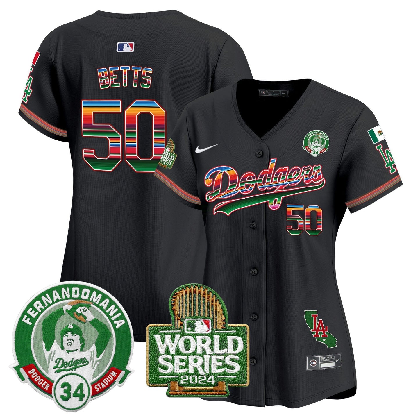 Camisa MLB Women’s Mexico Fernando Valenzuela & 2024 World Series Patch Vapor Premier Limited Jersey