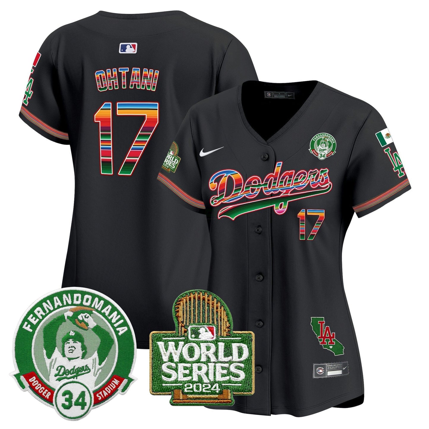 Camisa MLB Women’s Mexico Fernando Valenzuela & 2024 World Series Patch Vapor Premier Limited Jersey