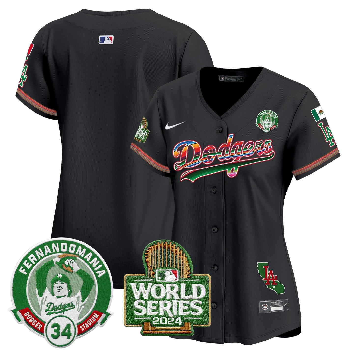 Camisa MLB Women’s Mexico Fernando Valenzuela & 2024 World Series Patch Vapor Premier Limited Jersey