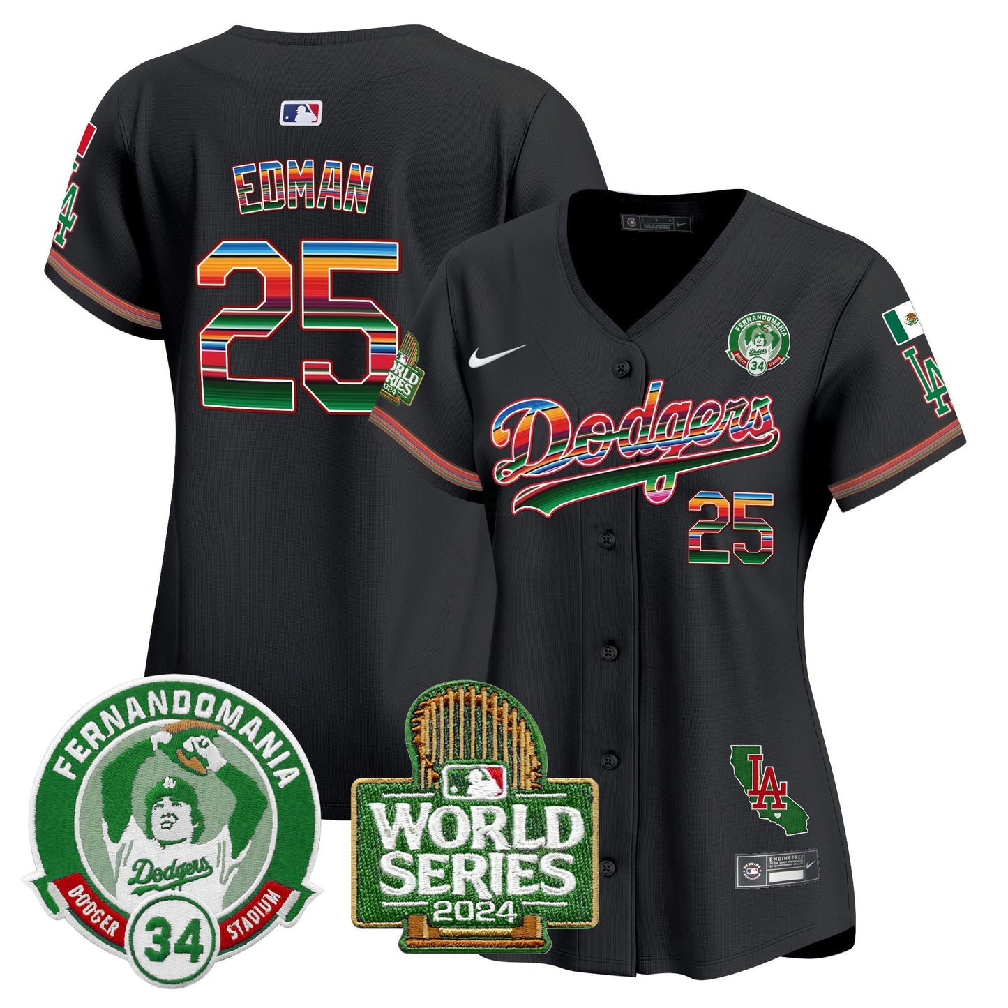 Camisa MLB Women’s Mexico Fernando Valenzuela & 2024 World Series Patch Vapor Premier Limited Jersey