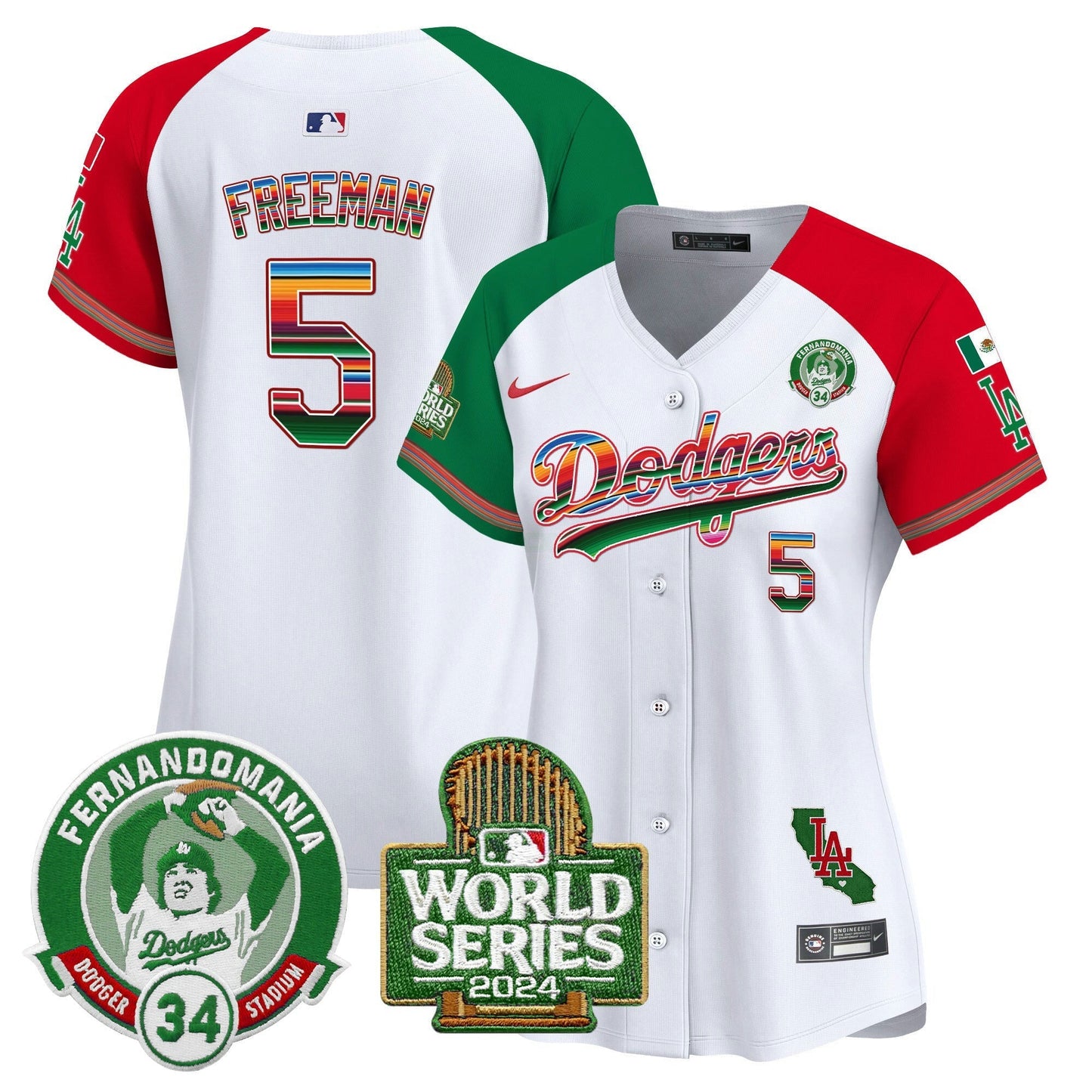 Camisa MLB Women’s Mexico Fernando Valenzuela & 2024 World Series Patch Vapor Premier Limited Jersey