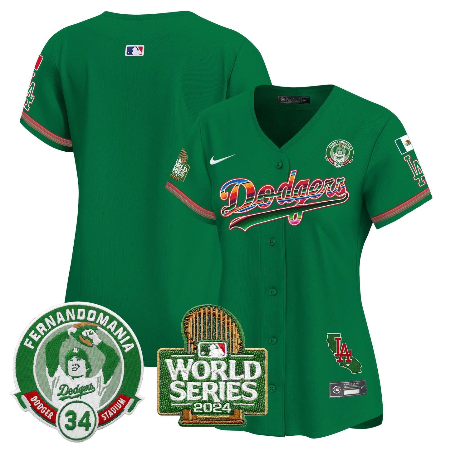 Camisa MLB Women’s Mexico Fernando Valenzuela & 2024 World Series Patch Vapor Premier Limited Jersey