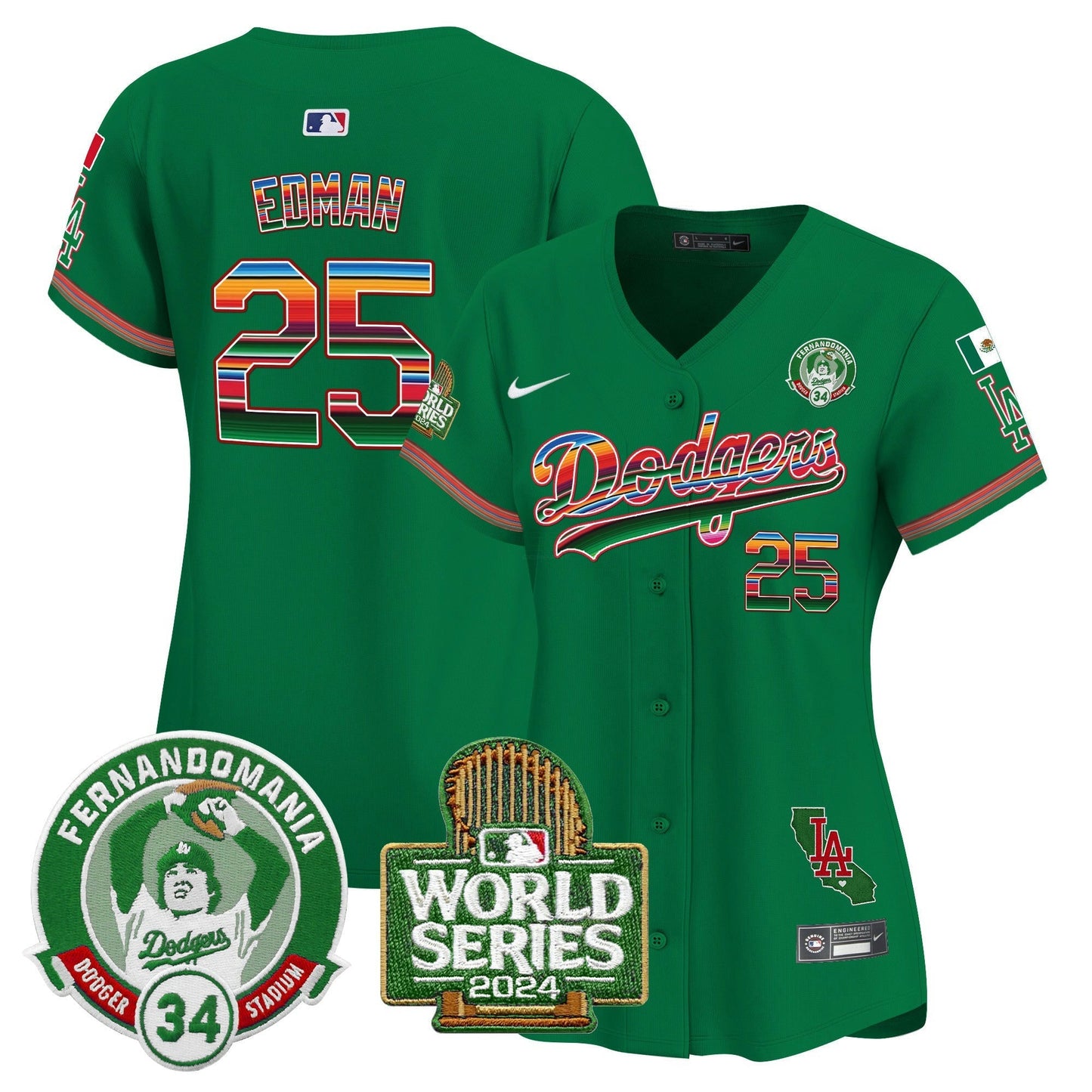 Camisa MLB Women’s Mexico Fernando Valenzuela & 2024 World Series Patch Vapor Premier Limited Jersey