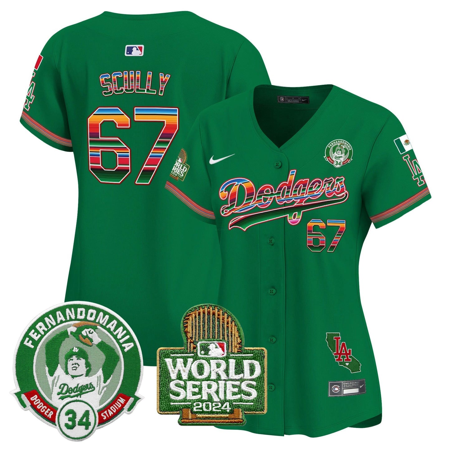 Camisa MLB Women’s Mexico Fernando Valenzuela & 2024 World Series Patch Vapor Premier Limited Jersey