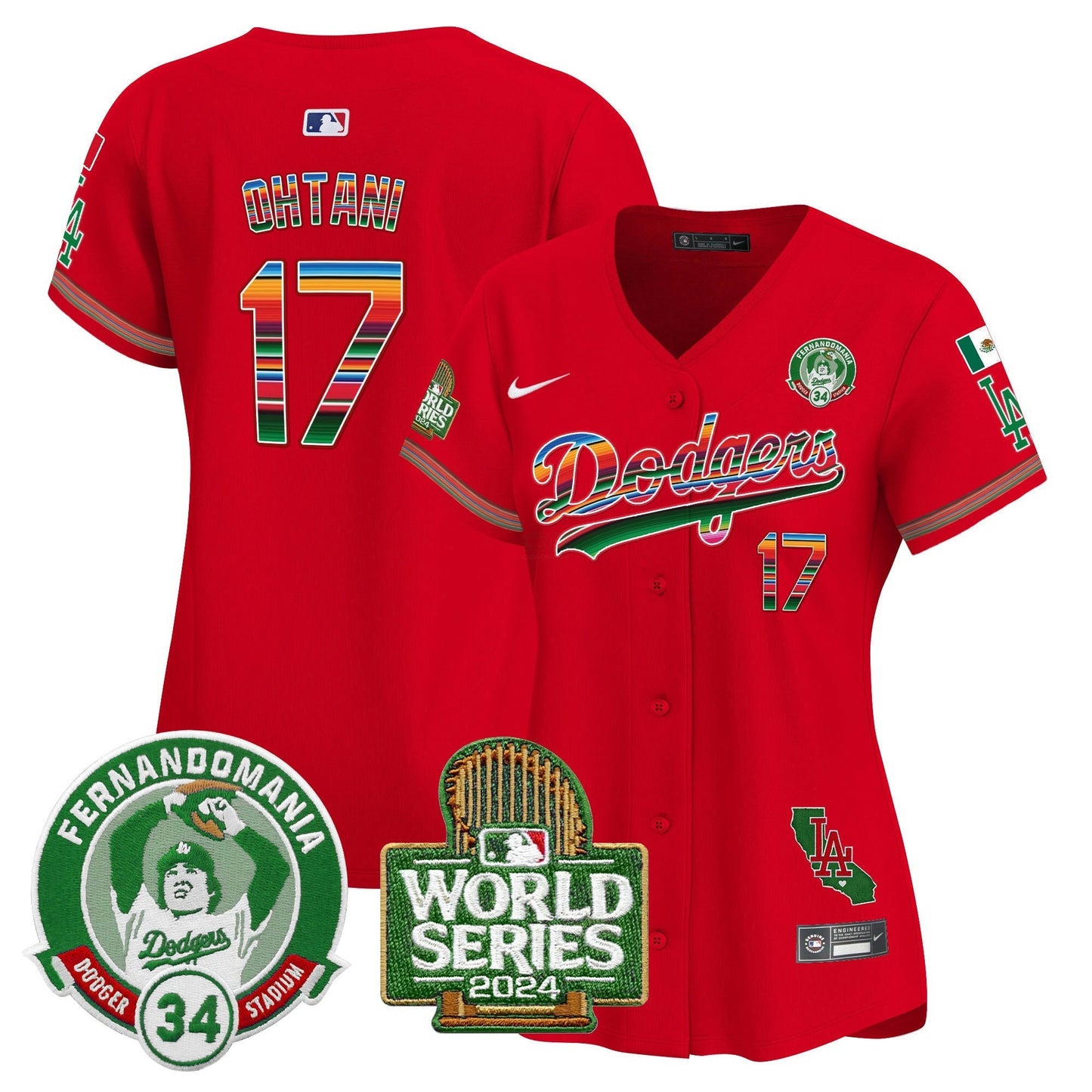 Camisa MLB Women’s Mexico Fernando Valenzuela & 2024 World Series Patch Vapor Premier Limited Jersey
