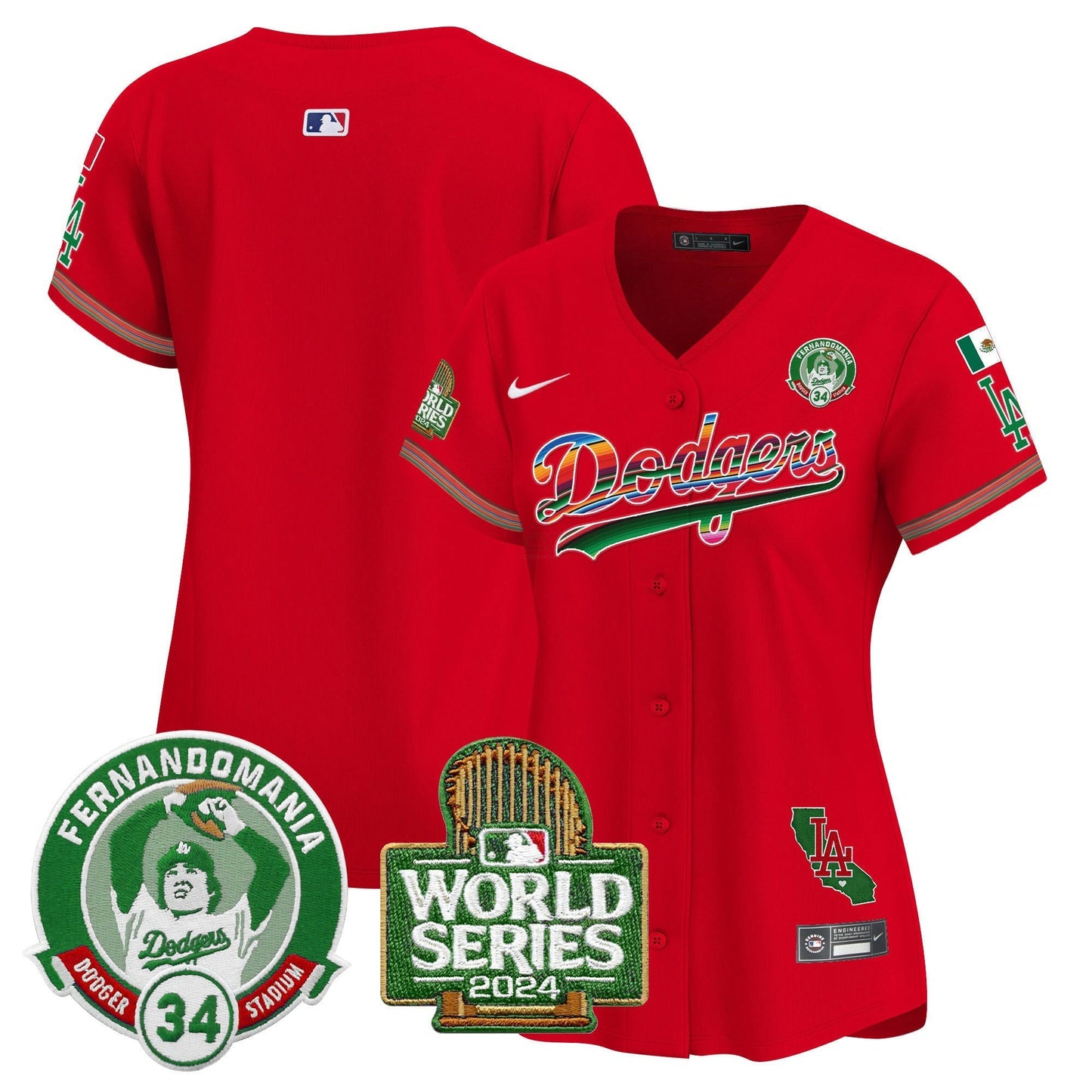 Camisa MLB Women’s Mexico Fernando Valenzuela & 2024 World Series Patch Vapor Premier Limited Jersey
