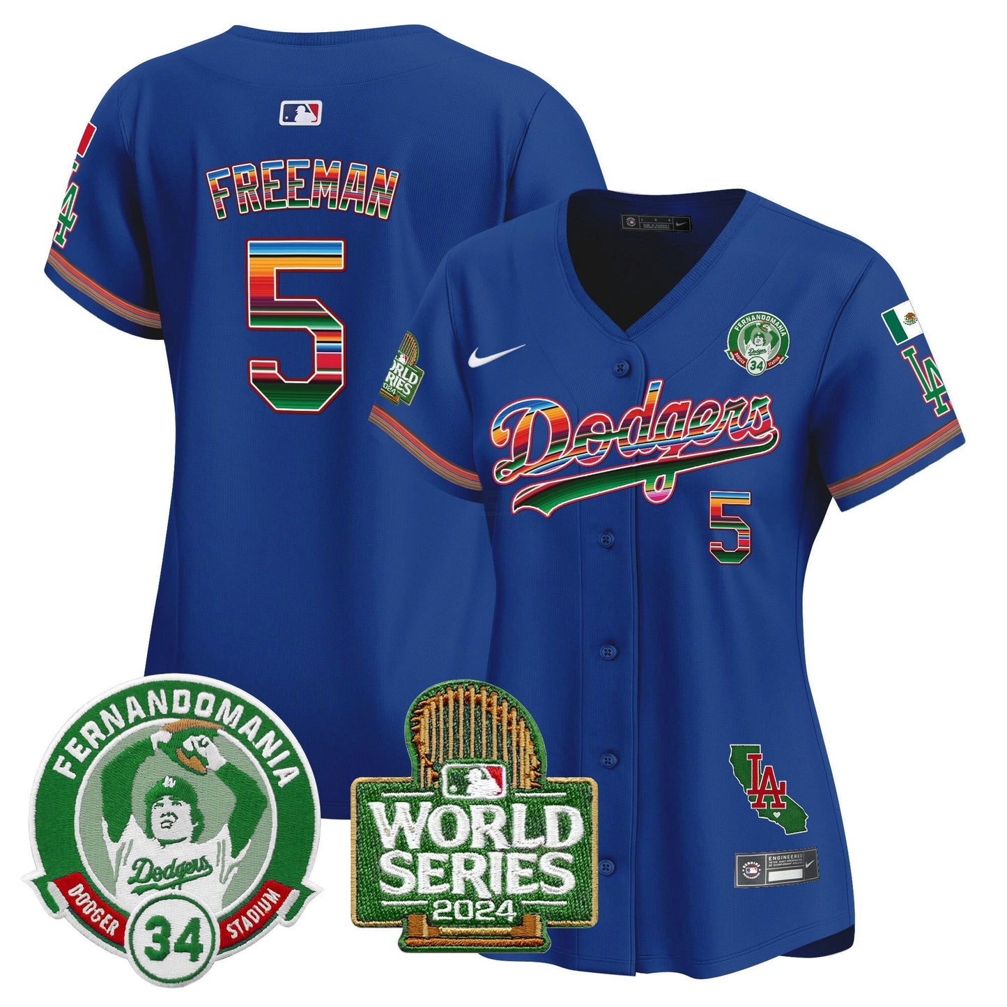 Camisa MLB Women’s Mexico Fernando Valenzuela & 2024 World Series Patch Vapor Premier Limited Jersey