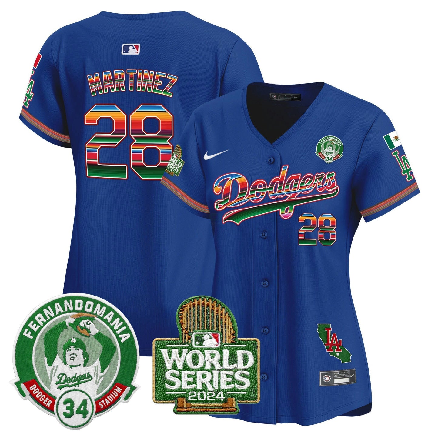 Camisa MLB Women’s Mexico Fernando Valenzuela & 2024 World Series Patch Vapor Premier Limited Jersey