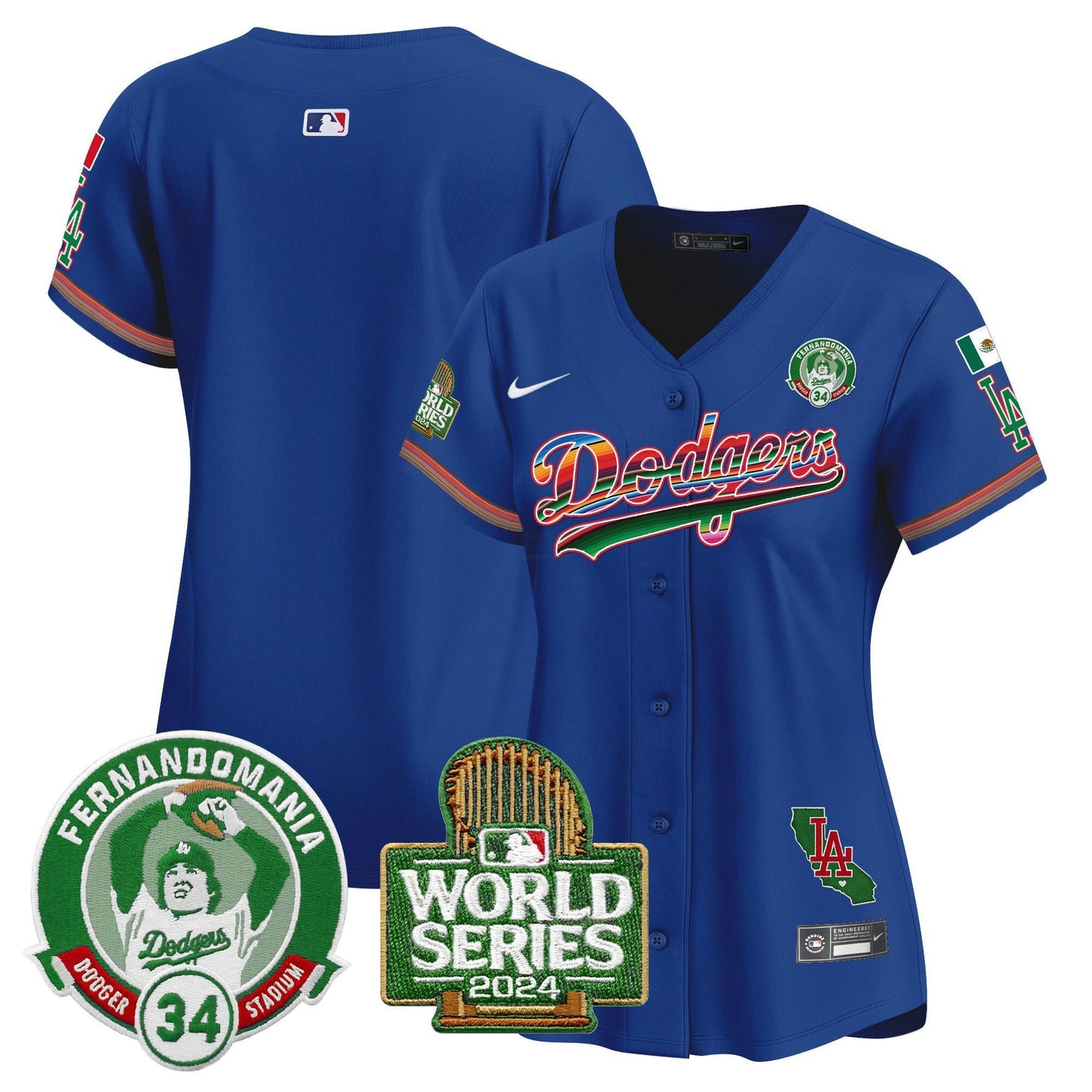 Camisa MLB Women’s Mexico Fernando Valenzuela & 2024 World Series Patch Vapor Premier Limited Jersey