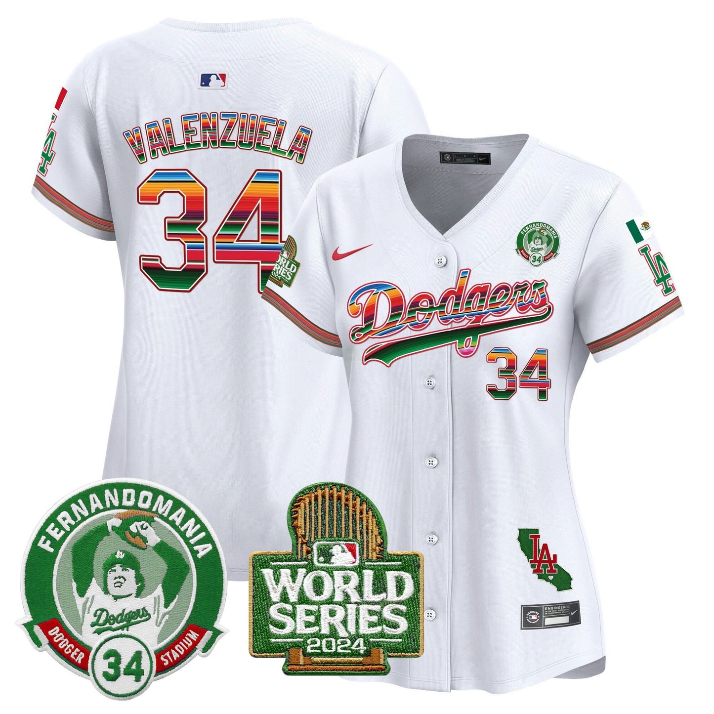 Camisa MLB Women’s Mexico Fernando Valenzuela & 2024 World Series Patch Vapor Premier Limited Jersey