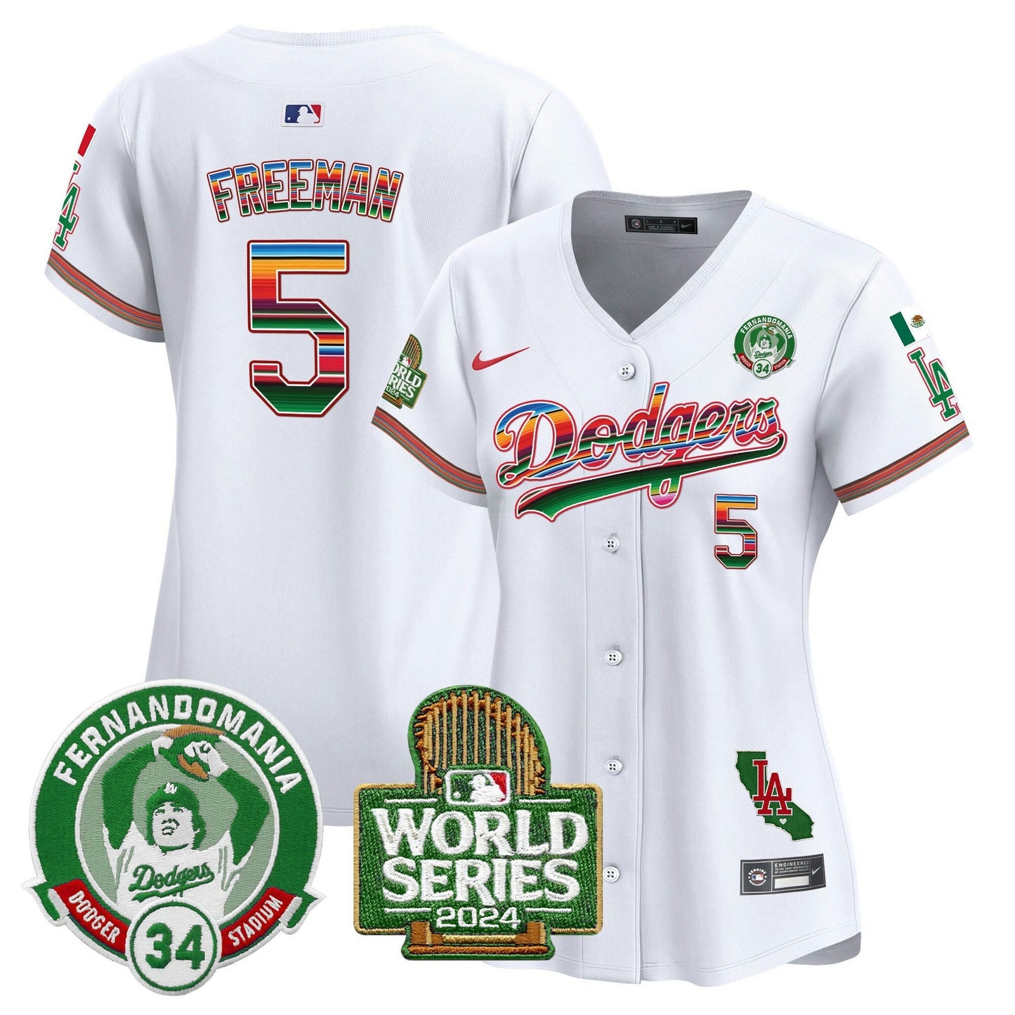 Camisa MLB Women’s Mexico Fernando Valenzuela & 2024 World Series Patch Vapor Premier Limited Jersey