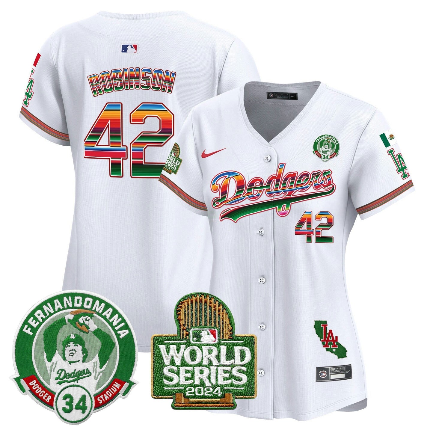 Camisa MLB Women’s Mexico Fernando Valenzuela & 2024 World Series Patch Vapor Premier Limited Jersey