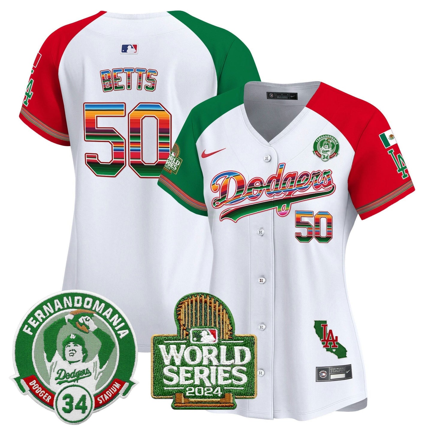 Camisa MLB Women’s Mexico Fernando Valenzuela & 2024 World Series Patch Vapor Premier Limited Jersey