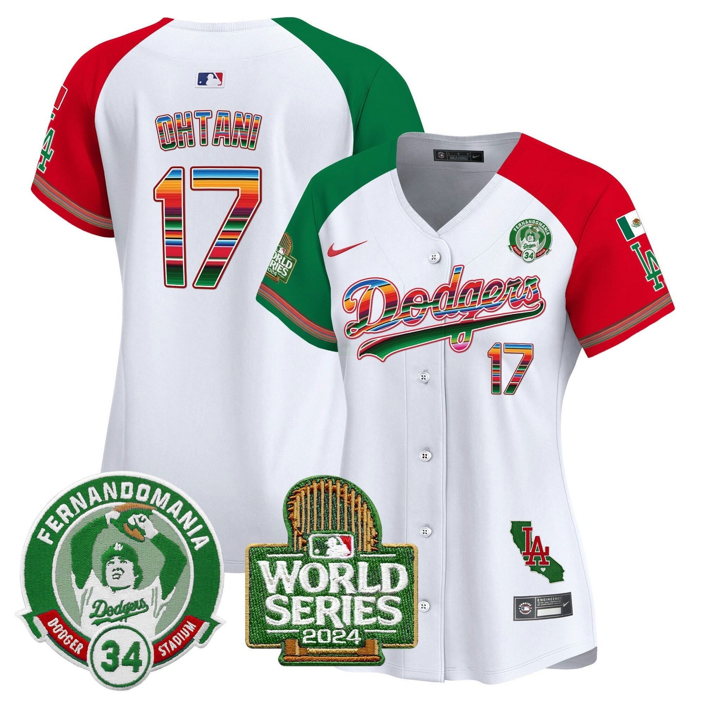 Camisa MLB Women’s Mexico Fernando Valenzuela & 2024 World Series Patch Vapor Premier Limited Jersey