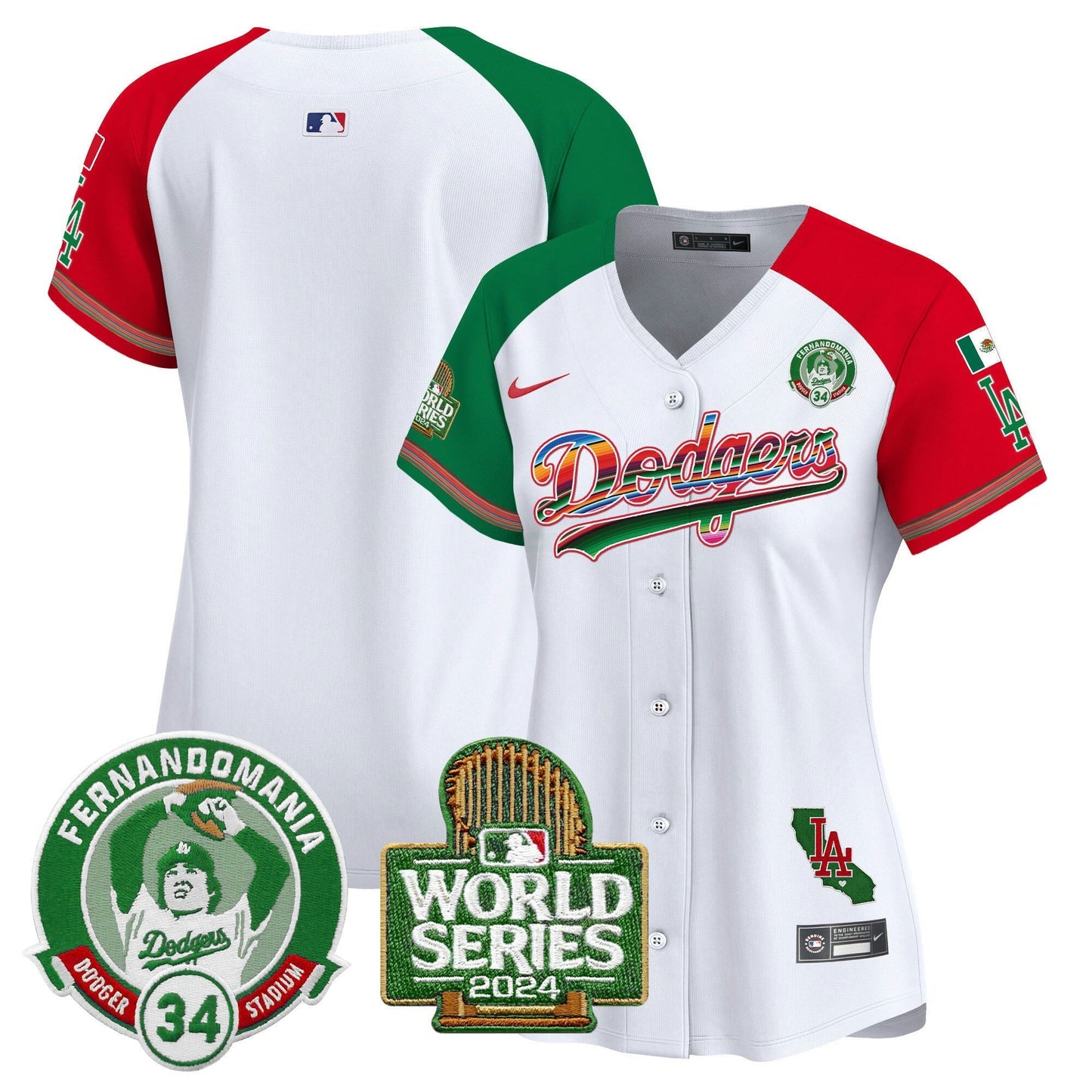 Camisa MLB Women’s Mexico Fernando Valenzuela & 2024 World Series Patch Vapor Premier Limited Jersey
