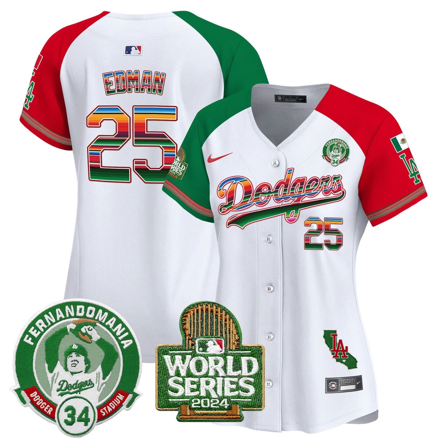 Camisa MLB Women’s Mexico Fernando Valenzuela & 2024 World Series Patch Vapor Premier Limited Jersey