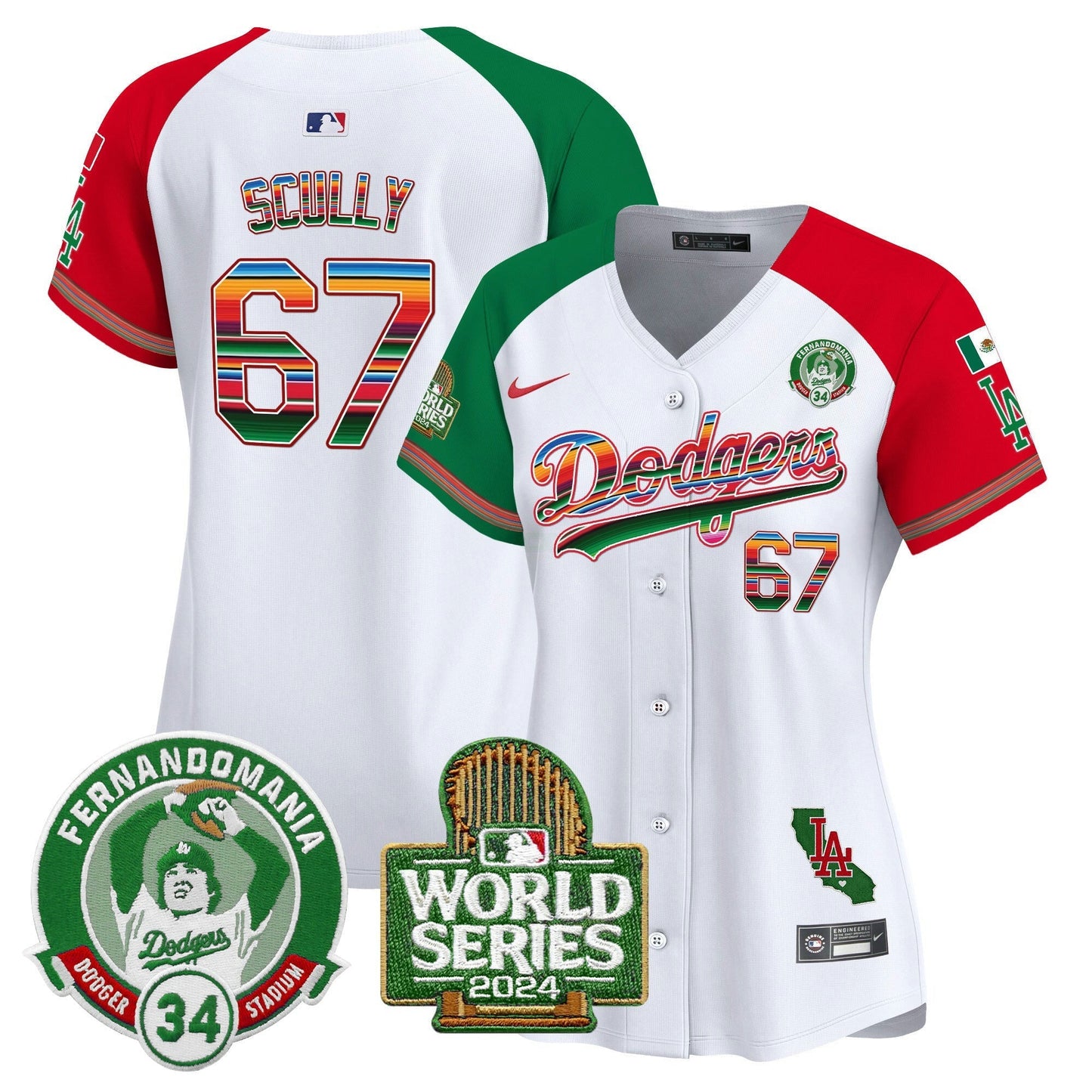 Camisa MLB Women’s Mexico Fernando Valenzuela & 2024 World Series Patch Vapor Premier Limited Jersey