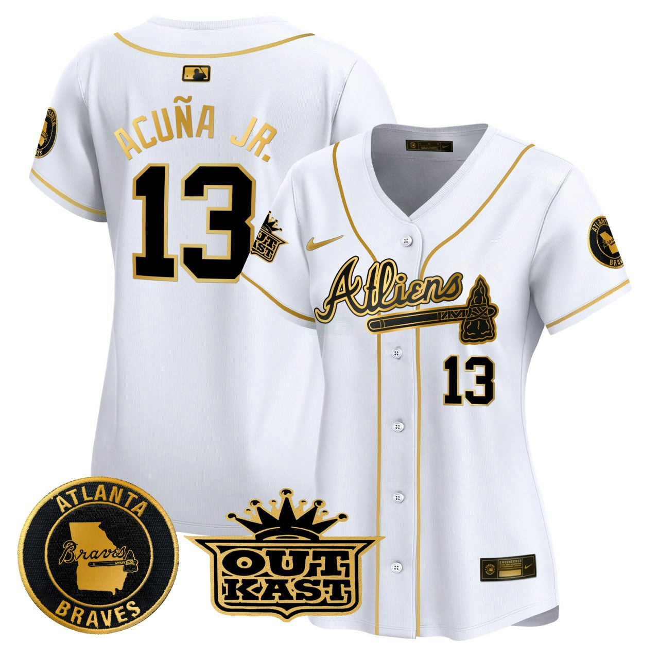 Camisa MLB Women’s Ronald Acuna JR. Atlanta 2024 Spring Training & Georgia Patch Vapor Premier Limited Jersey