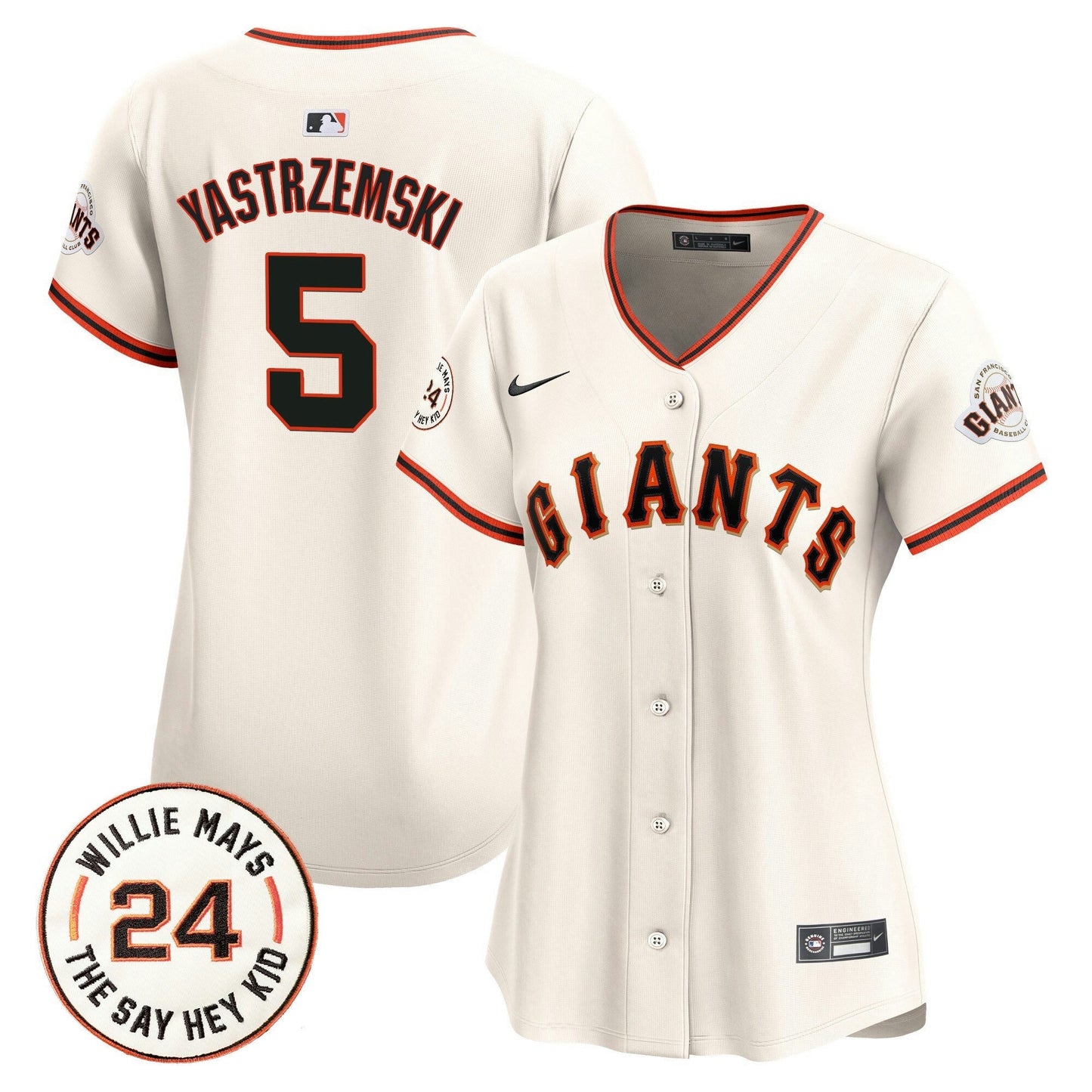Camisa MLB Women’s San Francisco 2024 Willie Mays Patch Vapor Premier Limited Jersey