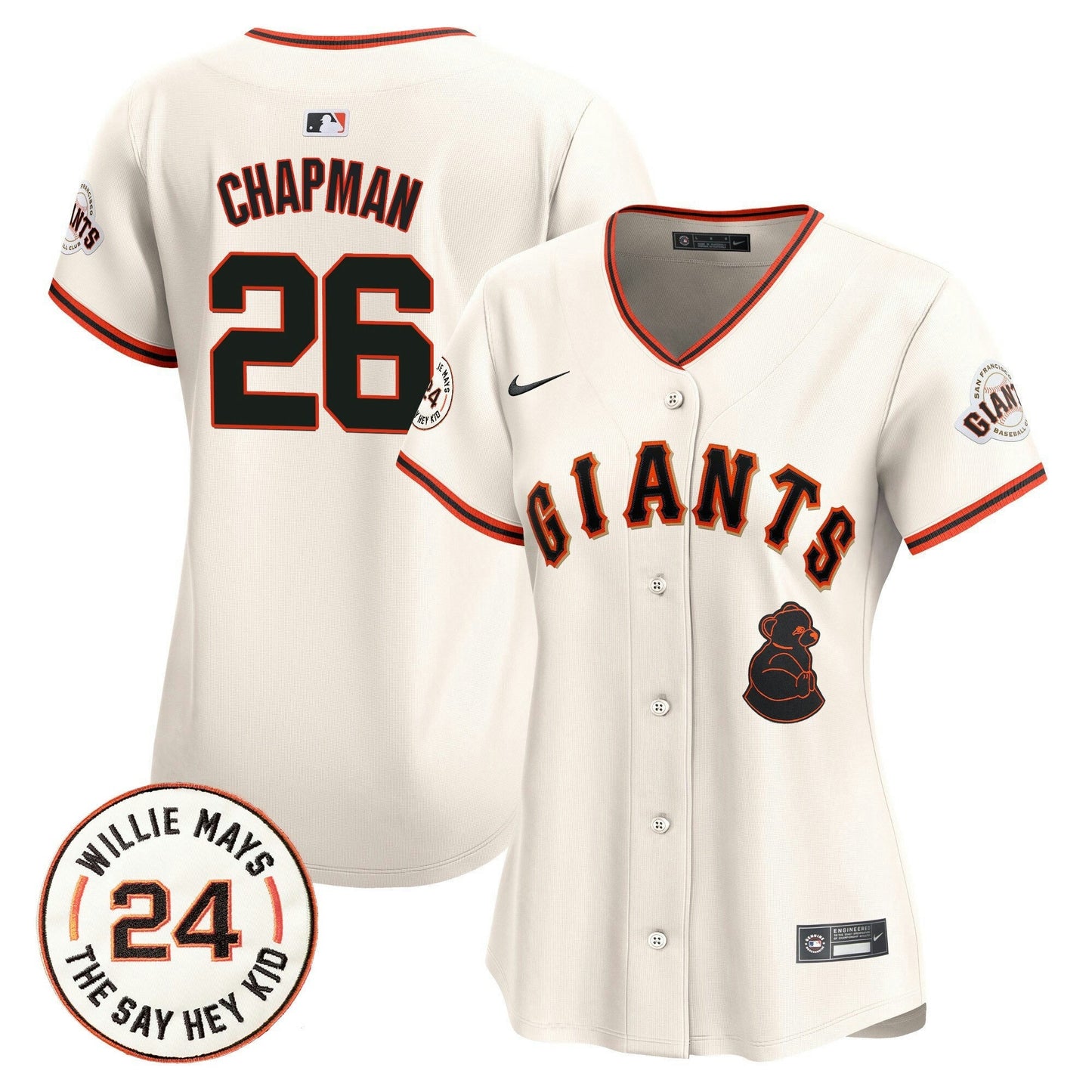 Camisa MLB Women’s San Francisco 2024 Willie Mays Patch Vapor Premier Limited Jersey V4