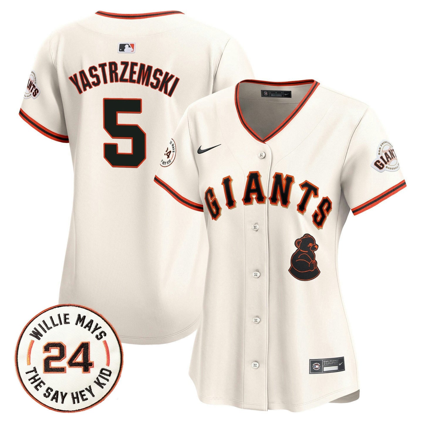 Camisa MLB Women’s San Francisco 2024 Willie Mays Patch Vapor Premier Limited Jersey V4