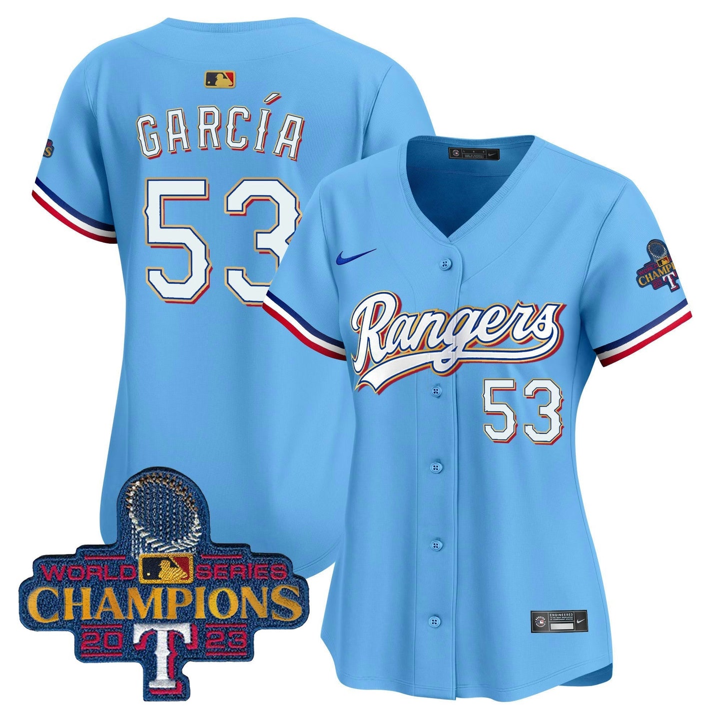 Camisa MLB Women’s Texas 2023 World Series Champions Dourada Trim Vapor Premier Limited Jersey