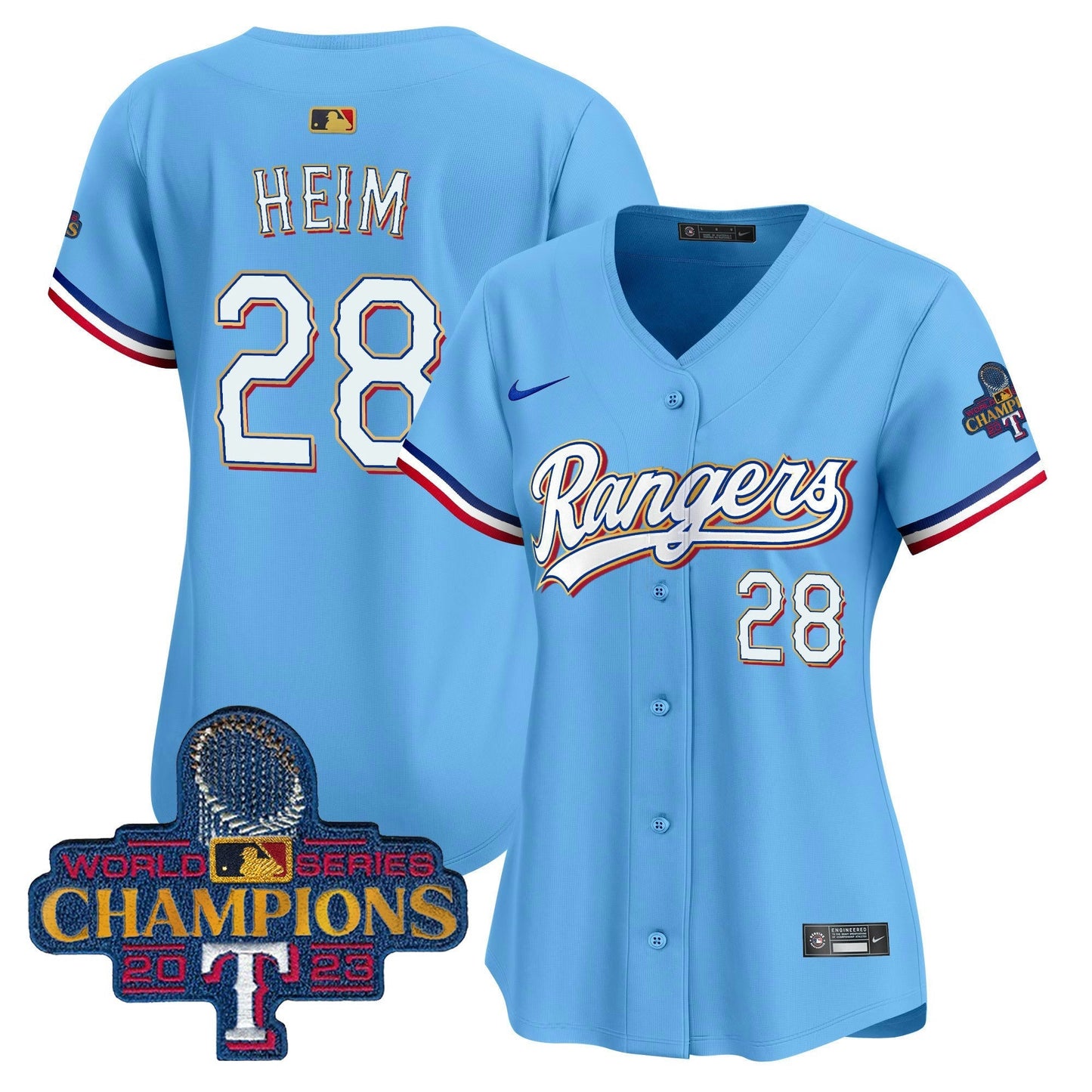 Camisa MLB Women’s Texas 2023 World Series Champions Dourada Trim Vapor Premier Limited Jersey