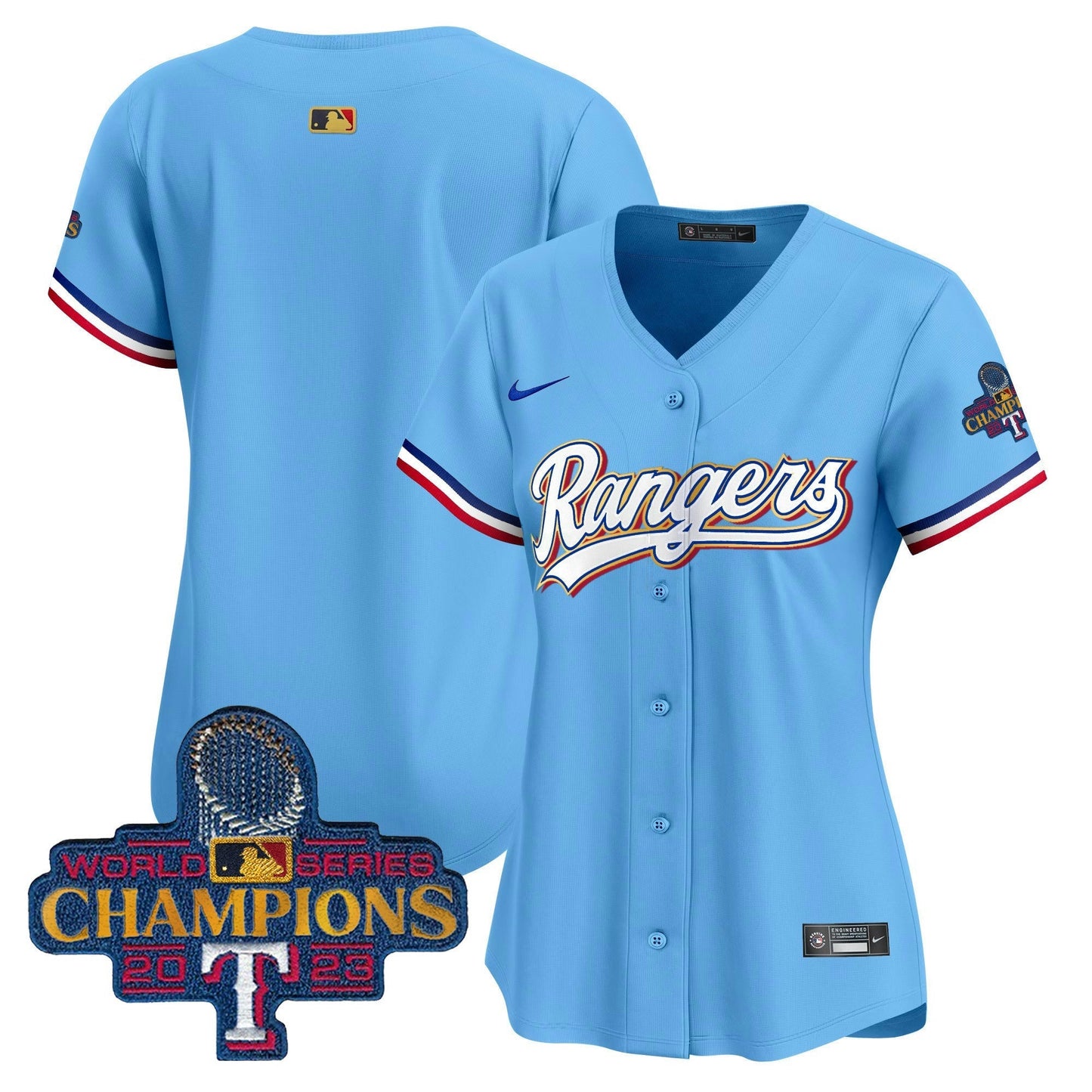 Camisa MLB Women’s Texas 2023 World Series Champions Dourada Trim Vapor Premier Limited Jersey