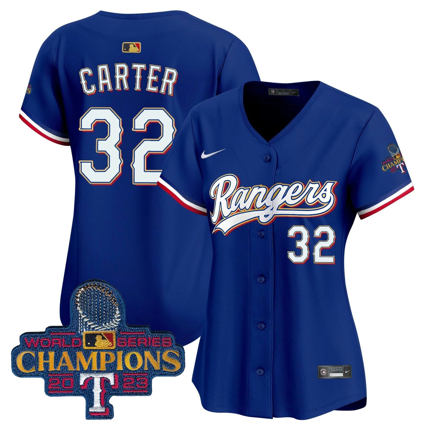 Camisa MLB Women’s Texas 2023 World Series Champions Dourada Trim Vapor Premier Limited Jersey