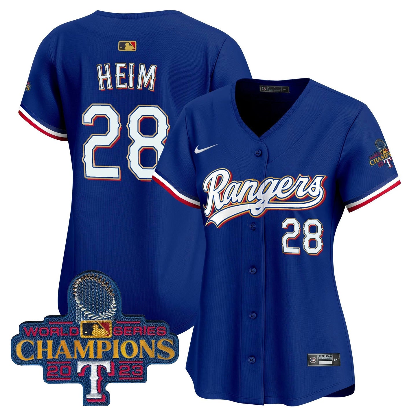 Camisa MLB Women’s Texas 2023 World Series Champions Dourada Trim Vapor Premier Limited Jersey
