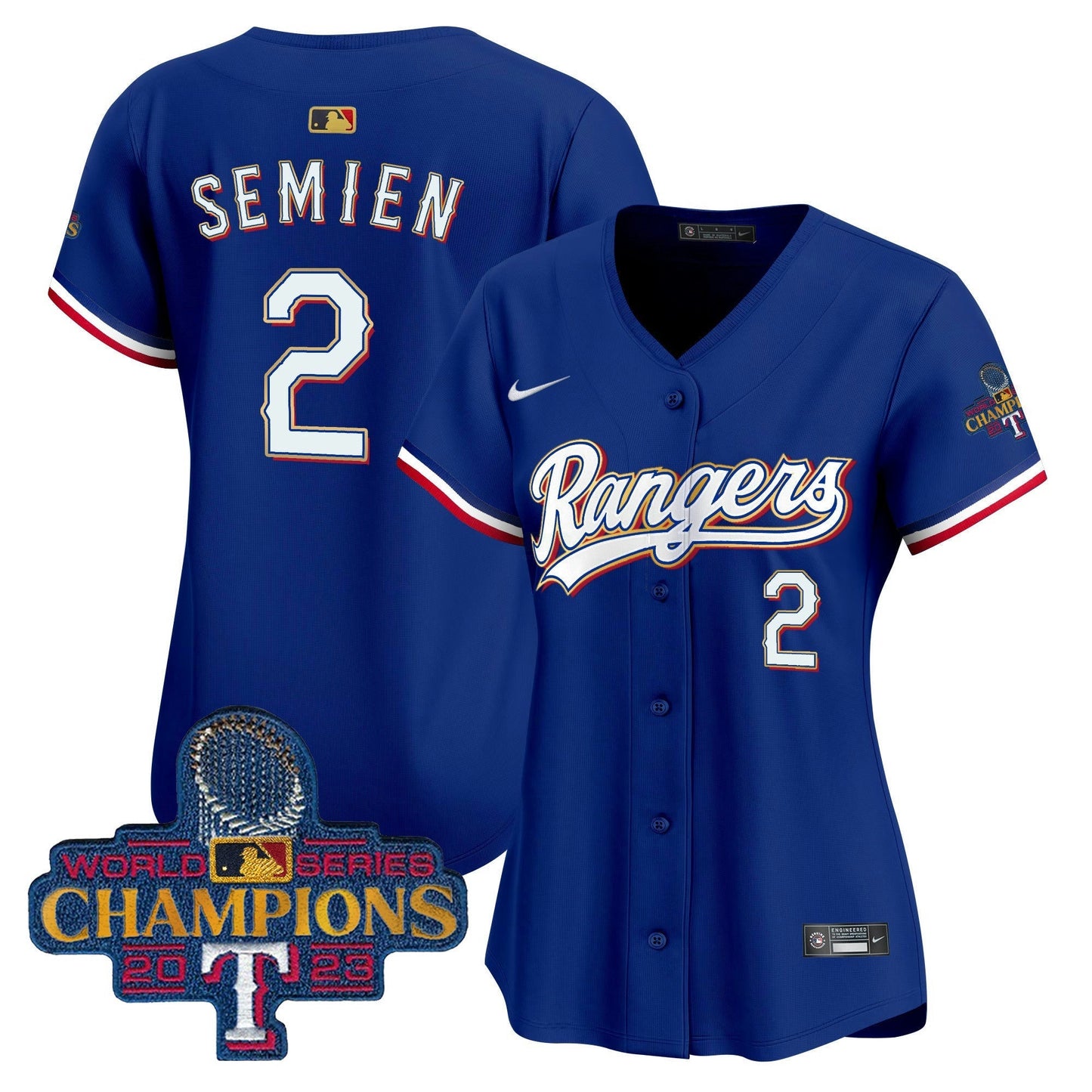 Camisa MLB Women’s Texas 2023 World Series Champions Dourada Trim Vapor Premier Limited Jersey