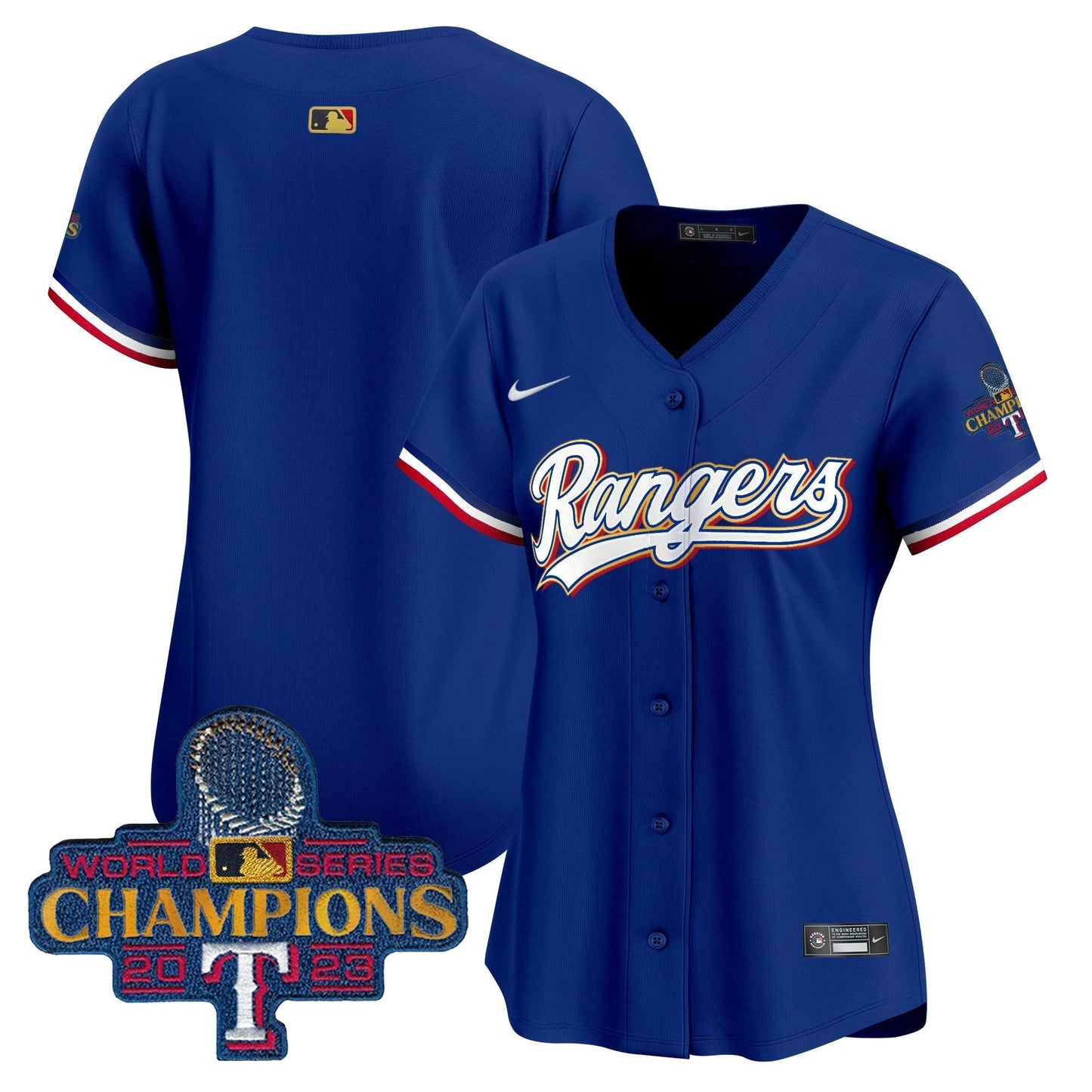 Camisa MLB Women’s Texas 2023 World Series Champions Dourada Trim Vapor Premier Limited Jersey
