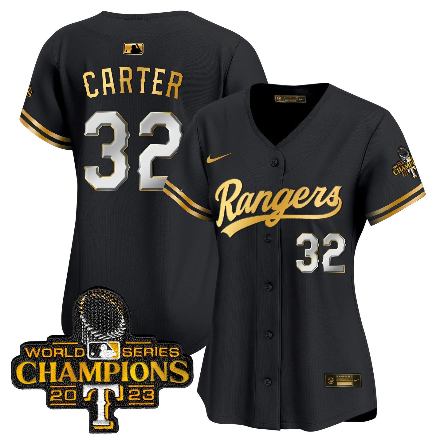 Camisa MLB Women’s Texas 2023 World Series Champions Dourada Trim Vapor Premier Limited Jersey
