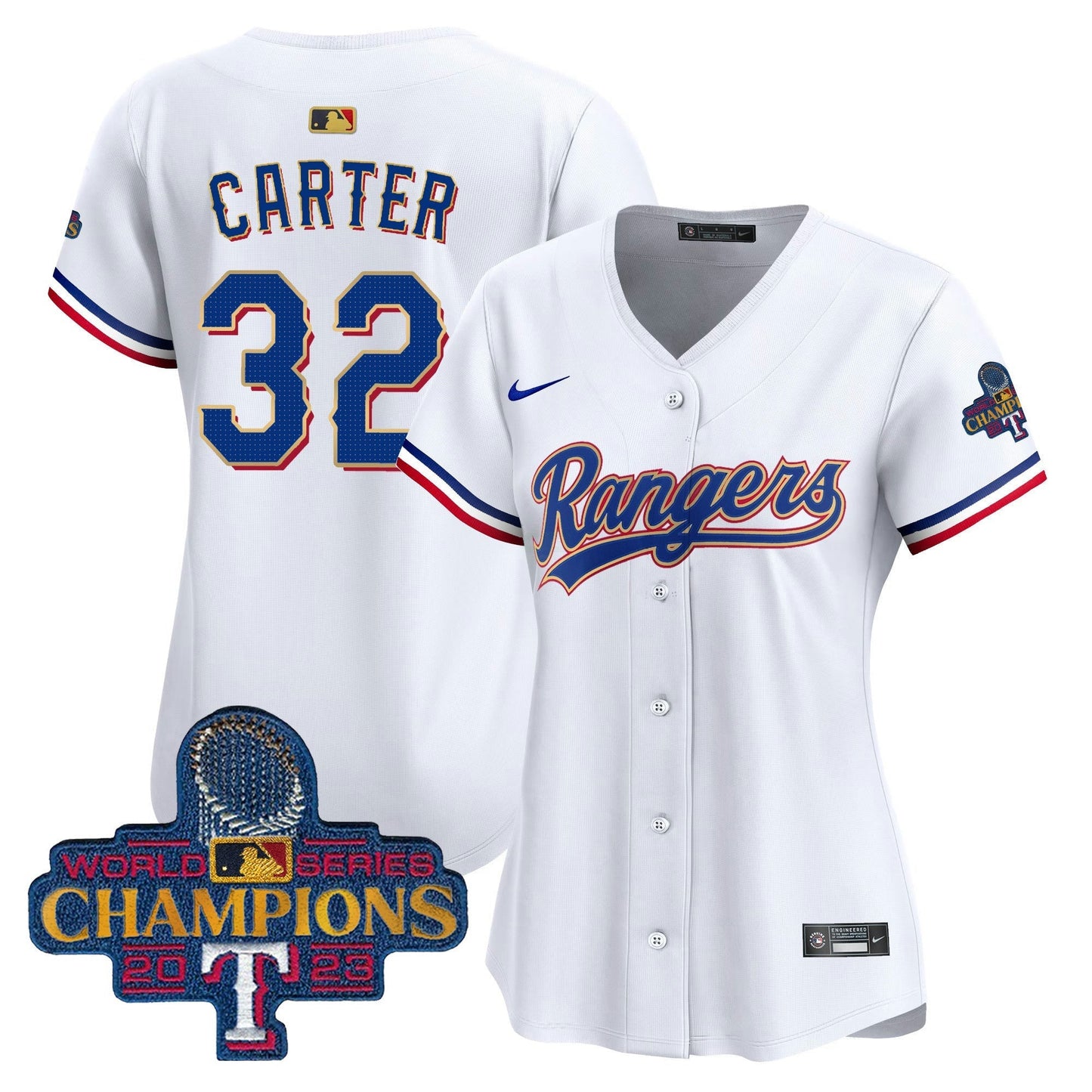 Camisa MLB Women’s Texas 2023 World Series Champions Dourada Trim Vapor Premier Limited Jersey