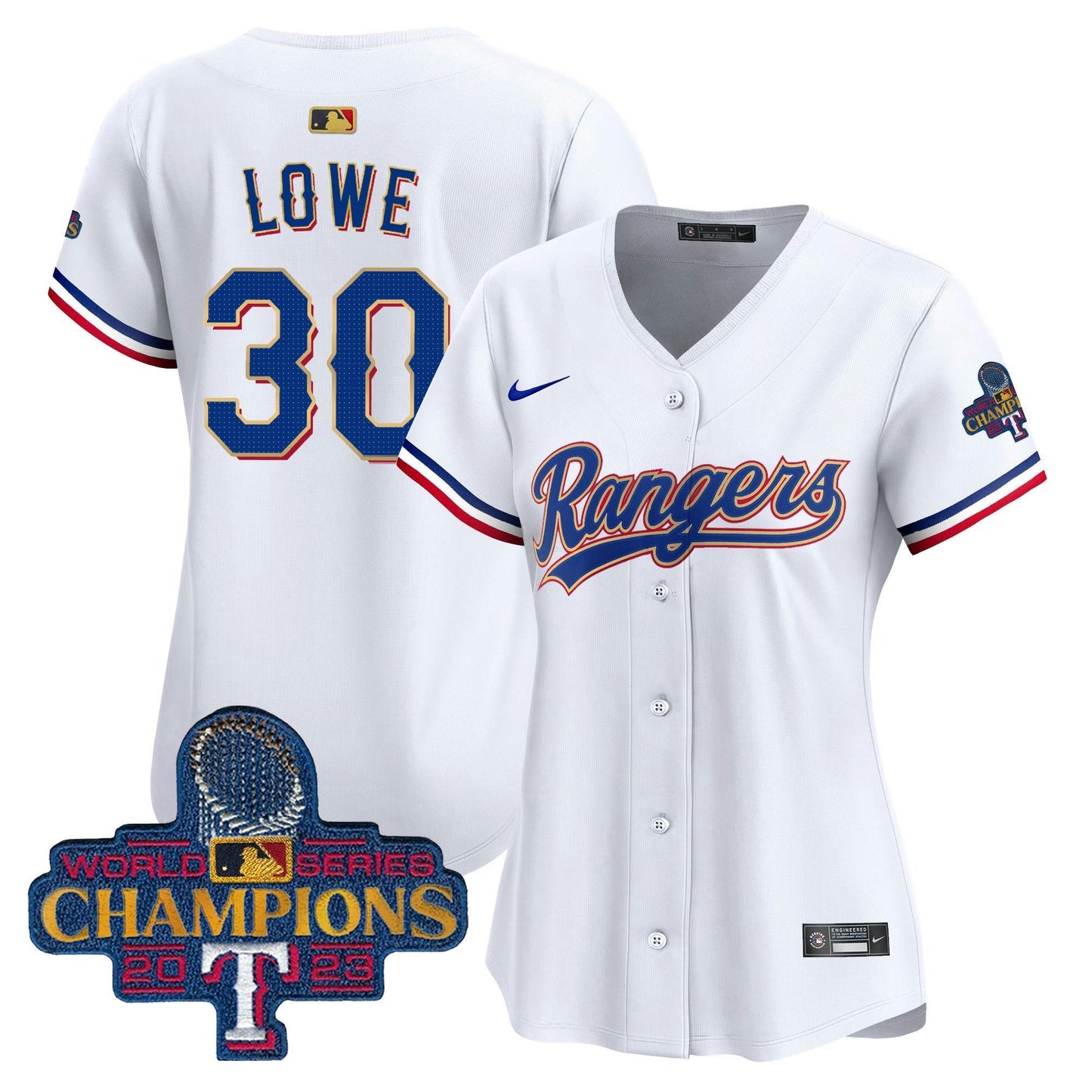 Camisa MLB Women’s Texas 2023 World Series Champions Dourada Trim Vapor Premier Limited Jersey