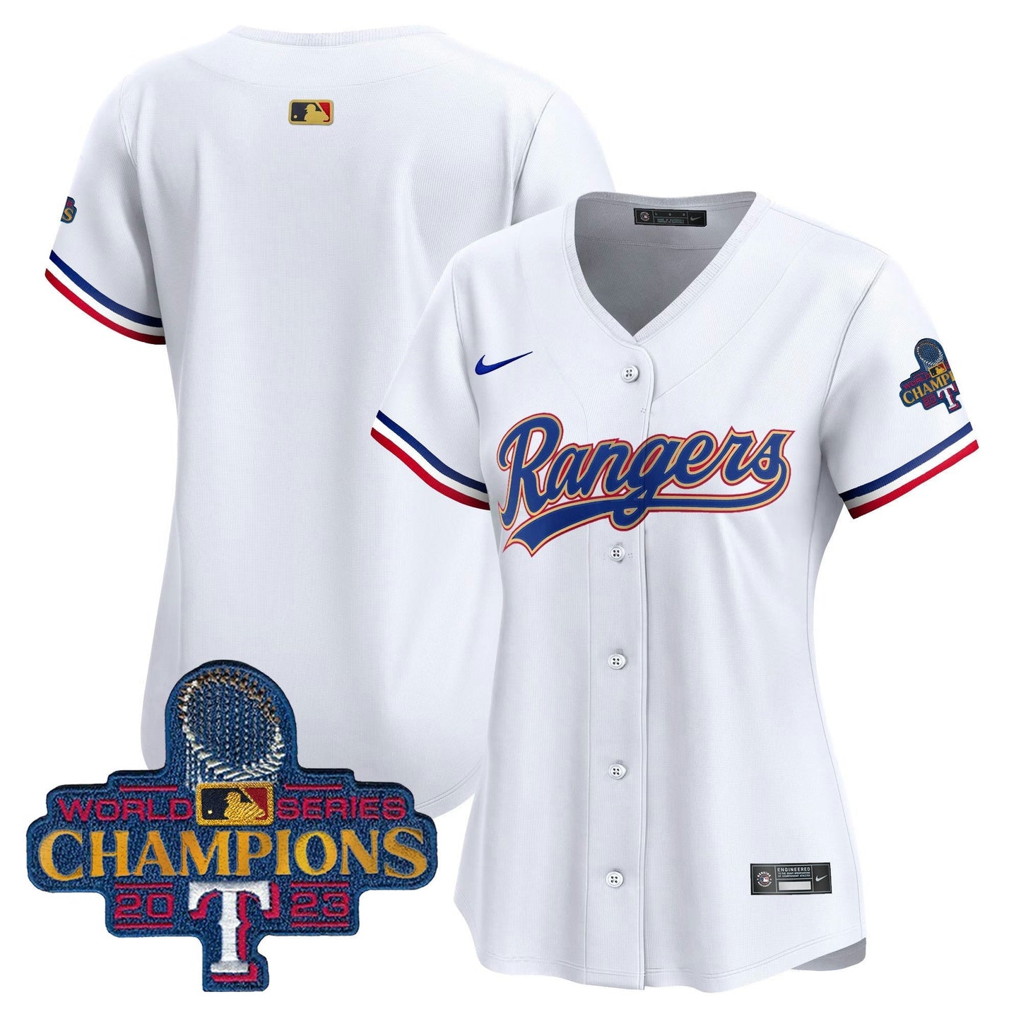 Camisa MLB Women’s Texas 2023 World Series Champions Dourada Trim Vapor Premier Limited Jersey