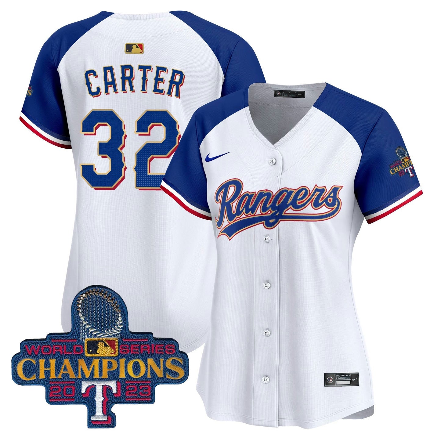 Camisa MLB Women’s Texas 2023 World Series Champions Dourada Trim Vapor Premier Limited Jersey