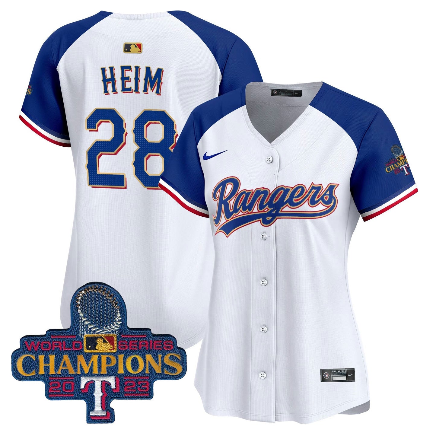 Camisa MLB Women’s Texas 2023 World Series Champions Dourada Trim Vapor Premier Limited Jersey
