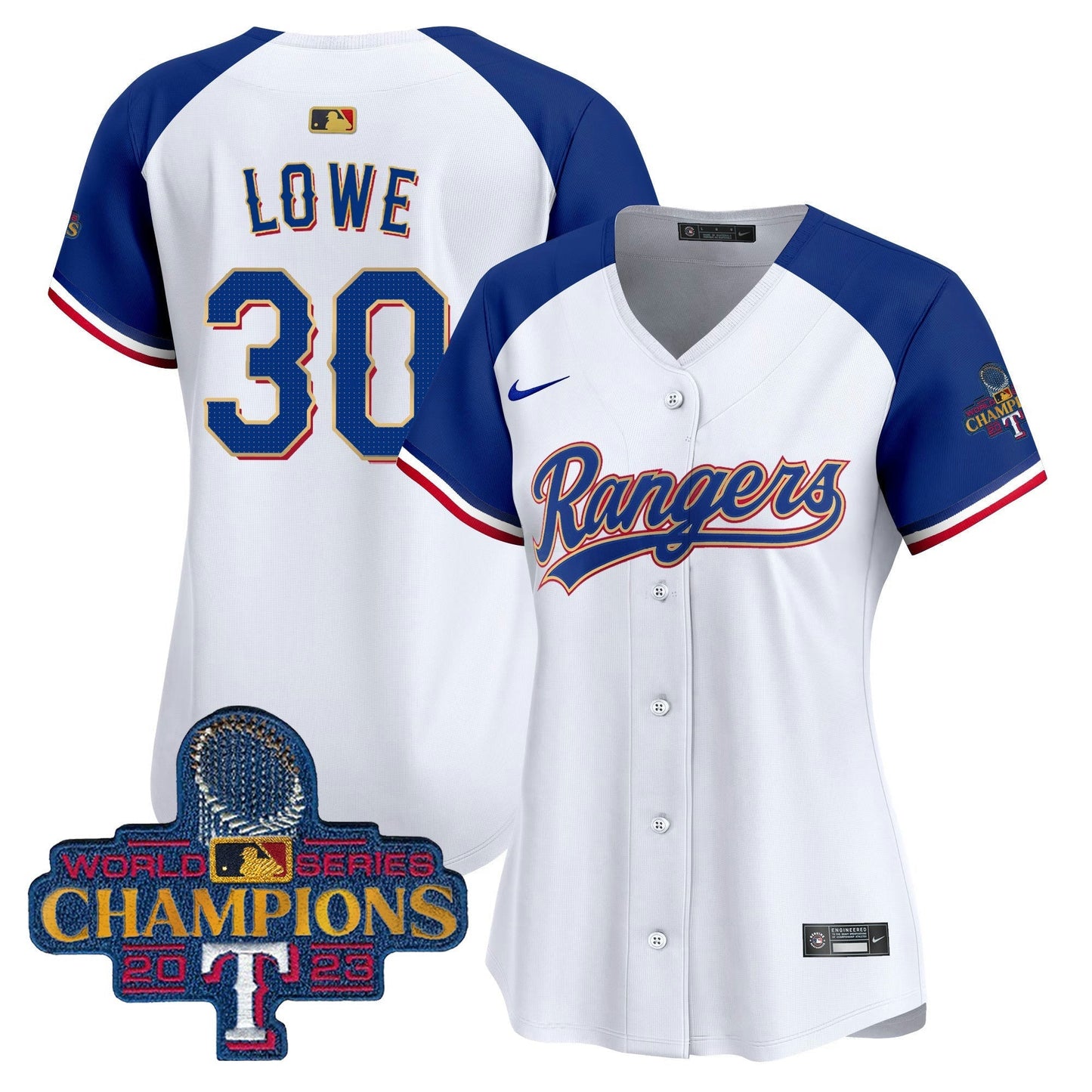 Camisa MLB Women’s Texas 2023 World Series Champions Dourada Trim Vapor Premier Limited Jersey