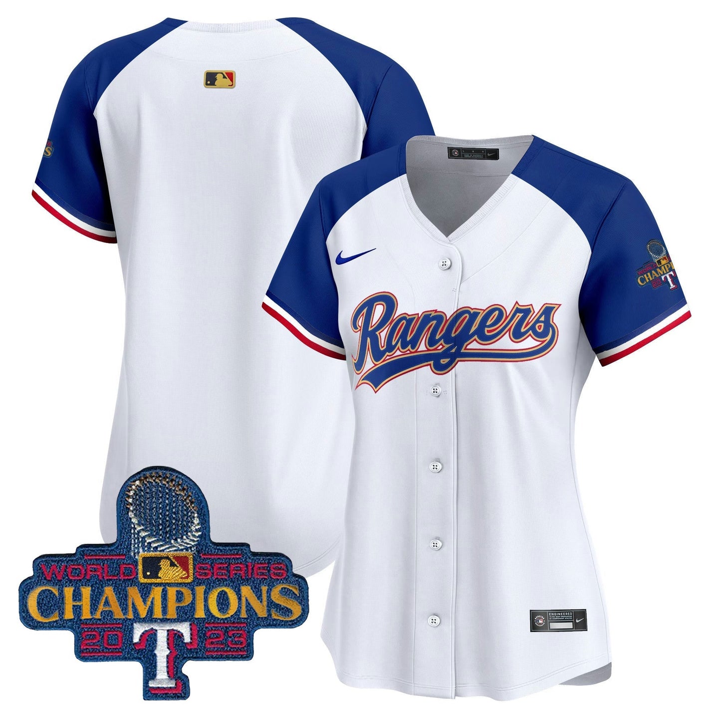 Camisa MLB Women’s Texas 2023 World Series Champions Dourada Trim Vapor Premier Limited Jersey