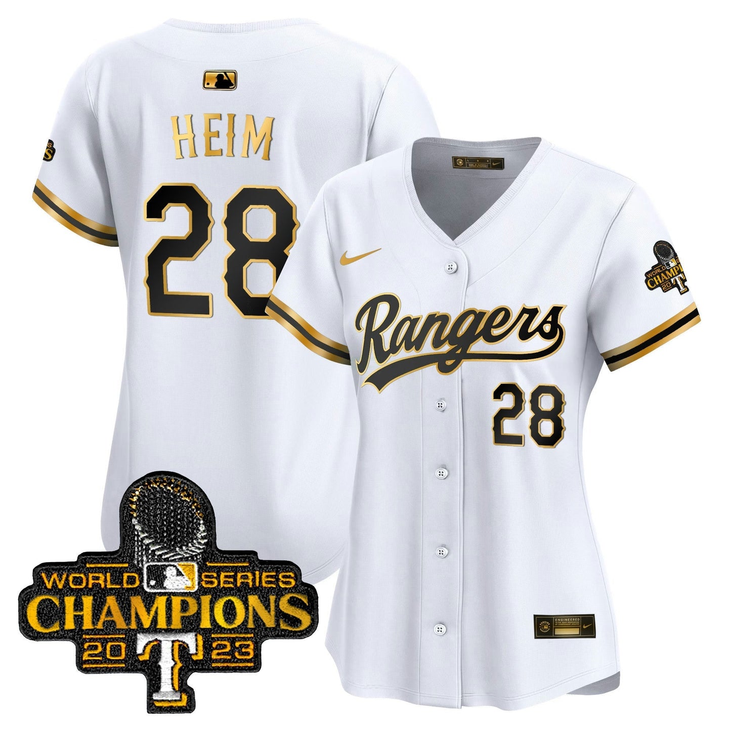 Camisa MLB Women’s Texas 2023 World Series Champions Dourada Trim Vapor Premier Limited Jersey