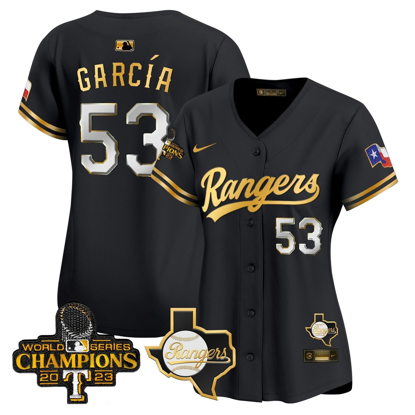Camisa MLB Women’s Texas 2023 World Series Champions Dourada Trim Vapor Premier Limited Jersey V2