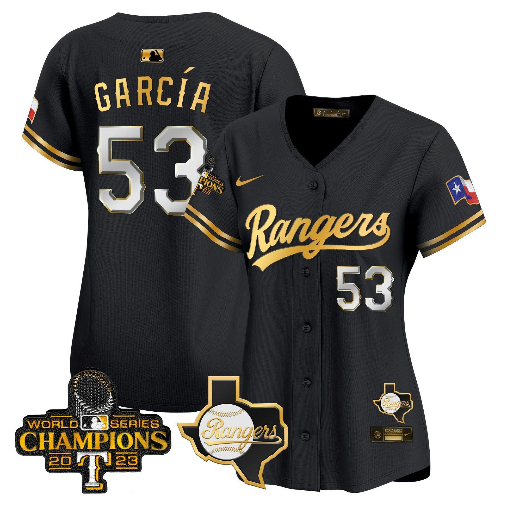 Camisa MLB Women’s Texas 2023 World Series Champions Dourada Trim Vapor Premier Limited Jersey V2
