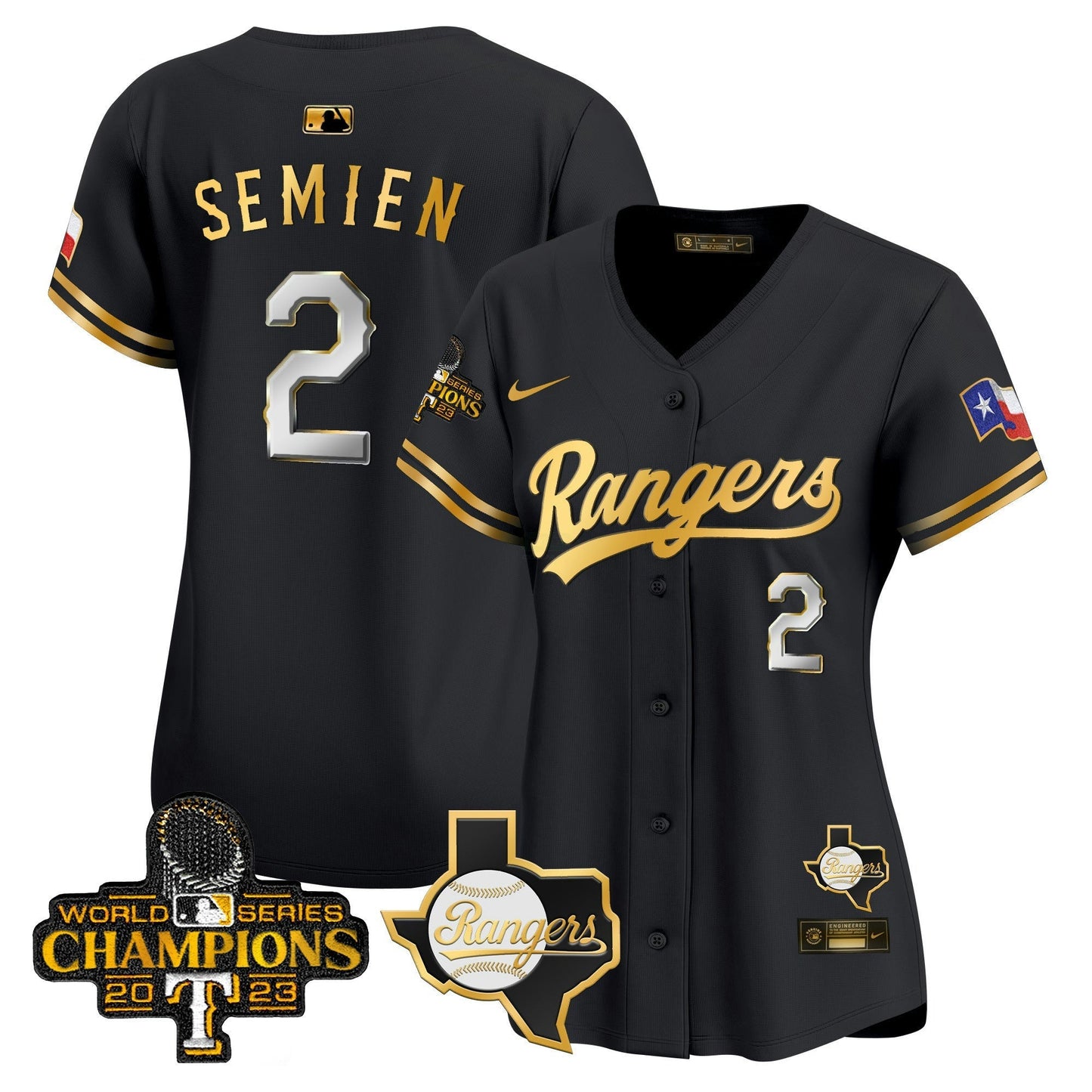 Camisa MLB Women’s Texas 2023 World Series Champions Dourada Trim Vapor Premier Limited Jersey V2