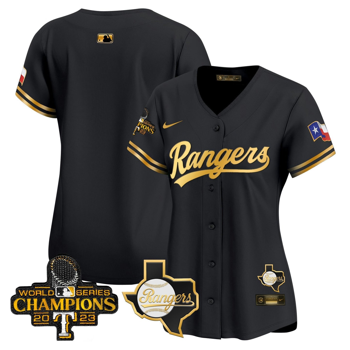 Camisa MLB Women’s Texas 2023 World Series Champions Dourada Trim Vapor Premier Limited Jersey V2